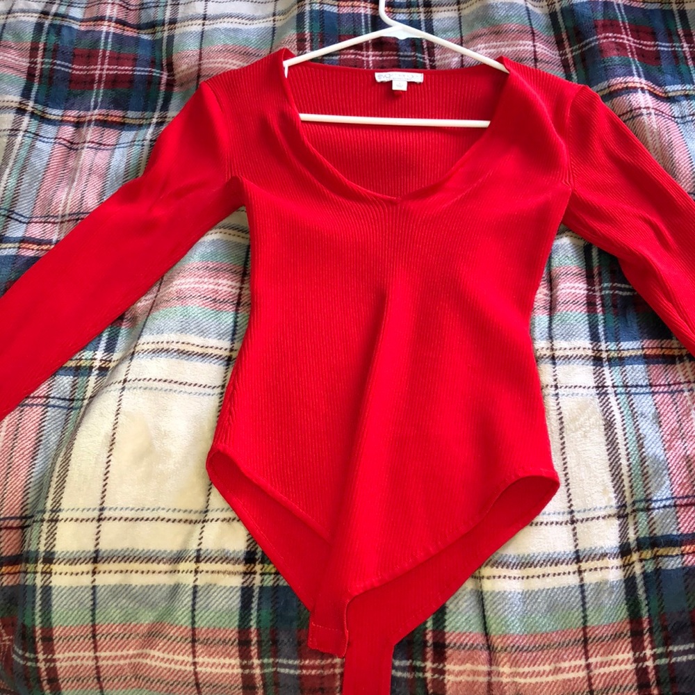 Red bodysuit deep u-neck